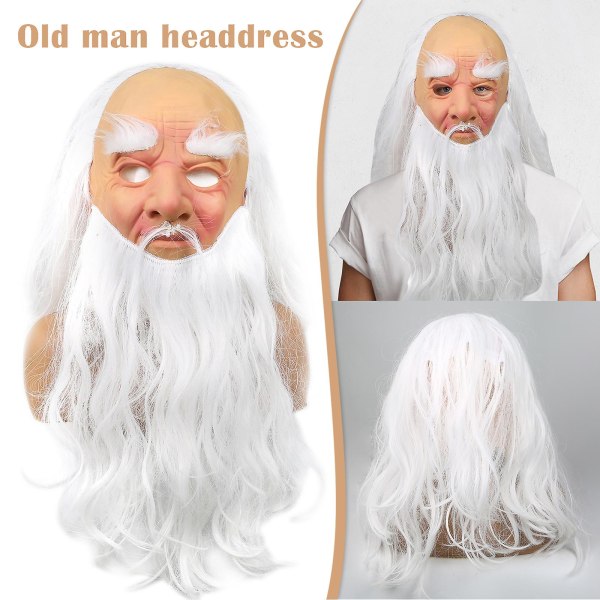 Joulun valkoinen parta Vanhan miehen päähineet juhlapuku Cosplay lateksipäähineet uudet (valkoiset)