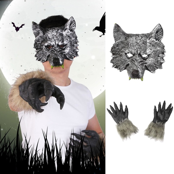 Ulvemaske Ulvehandsker Halloween Karneval Kostume Cosplay Kostume Hovedbeklædning rekvisitter (Ulvemaske)