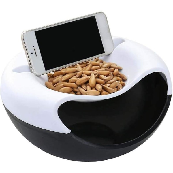 Dubbellagers Snackförvaringslåda Snackskål med telefonhållare Creative Lazy Fruit Bowl Falltelefonhållare Perfekt för mellanmål
