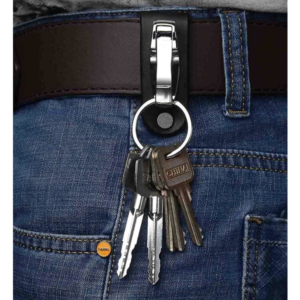Nyckelring för män, Bälte Nyckelring Läderbältesögla Nyckelhållare Bälte Nyckelringsklämma med avtagbar nyckelring för mänSilverstål
