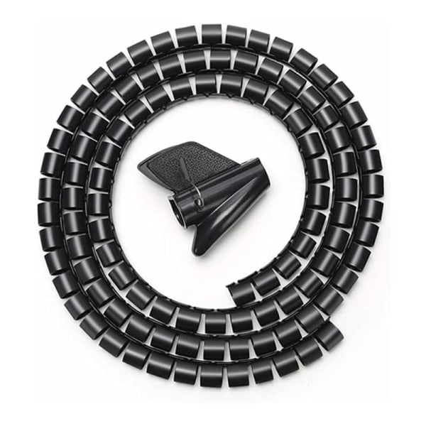Flexibel kabelupprullare för snygg kabelförvaring gjord av plast, spirallindning, dragkedja, organizer med klämma - 32mm x 3m, svart