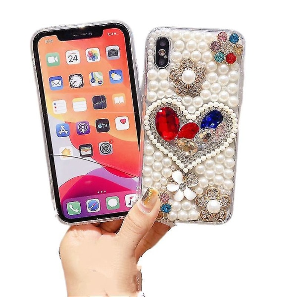 Söt Shiny Pearl phone case som är kompatibelt med iPhone 13 Pro Max Glitter Heart phone case