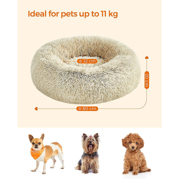 Kaki hundsäng, rund donutsäng, soffa, avtagbar och tvättbar mittkudde, mjukt plyschtyg, 60 cm