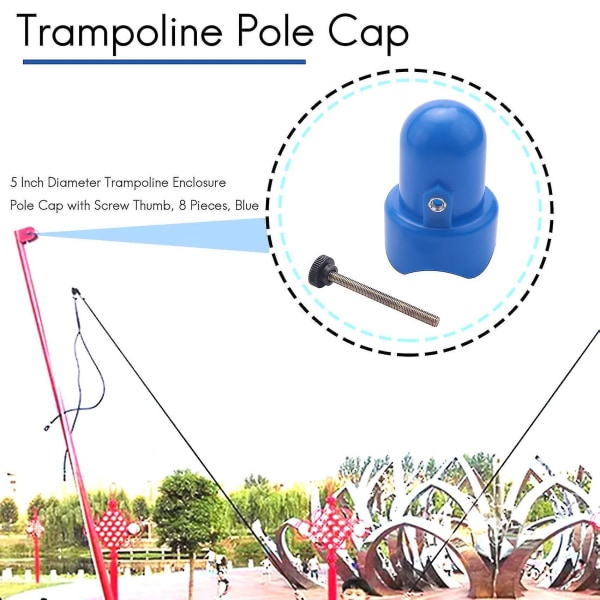 1,5 tommer diameter trampolinkabinet stanghætte med skruetommelfinger, 8 stykker, blå
