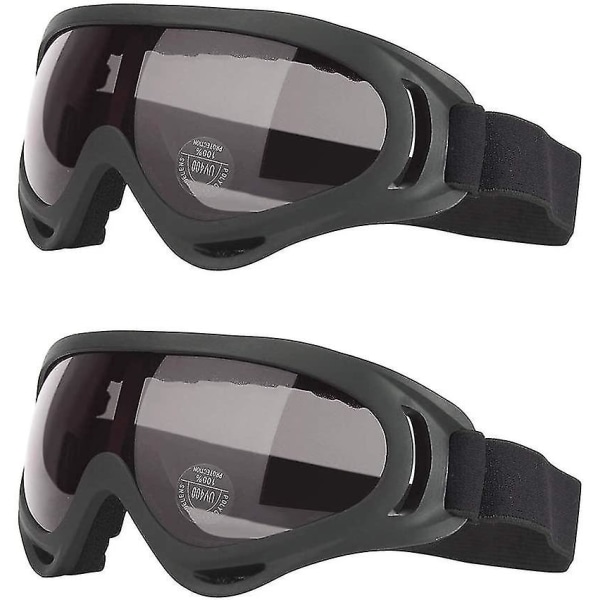 2 stk utendørs briller, skibriller, Uv 400 beskyttelsesbriller, antirefleks og antistøv linser, taktiske briller, Uv beskyttelsesbriller (svart)