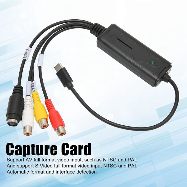 USB C 2.0 Audio Video Capture Card, Rca Till USB Av Converter Adapter Ntsc Pal Video S Video To USB C 2.0 ADC Converter, Stöder Windows 7/10/2000/xp/v