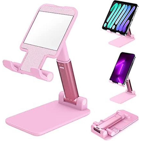 Vikbart tablettställ Mobiltelefonhållare för skrivbordet Kompatibel med alla smartphones smartphones (rosa färg)
