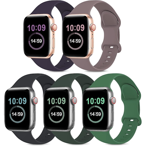 5 kpl rannekkeita yhteensopivia Apple Watch -rannekkeen kanssa 38 mm 40 mm 41 mm, yhteensopiva iWatch Series 7 6 5 4 3 2 1 Se naisille Savunvioletti/Tumma kirsikka/Keskiyö/c