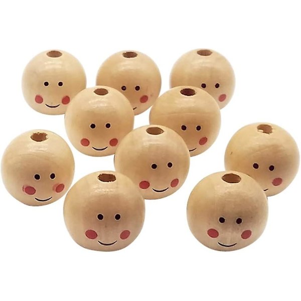 20pcs Wood Loose Beads Round Spacer Ball Beads With Hole Boy Smiling Face Doll Head Beads Diy Jewelry Finding Macrame Pendant Crafts 25mm