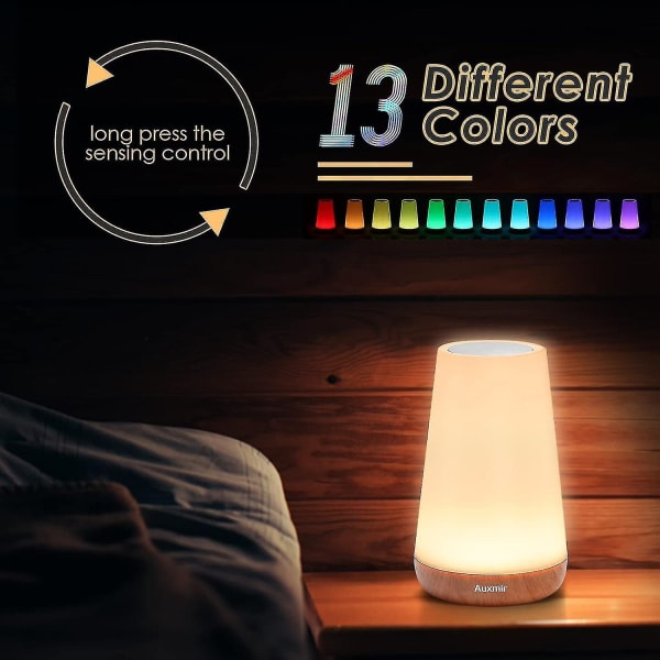 Led nattbordslampe, dimbar stemningsbordlampe med varmt hvitt lys, 13 farger og fargeskiftende, berøringsnattlys for soverom, stuer og kontor