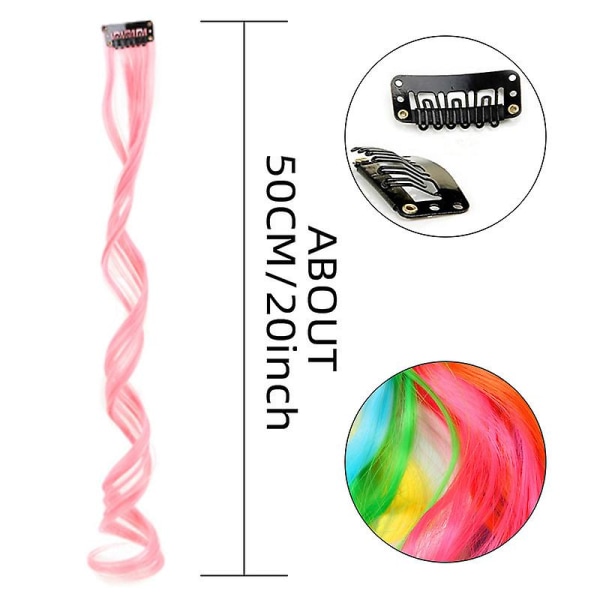 Multi Colors Clip In lockigt hårförlängning, syntetiska långa highlights hårförlängningar för barn, flickor och kvinnor