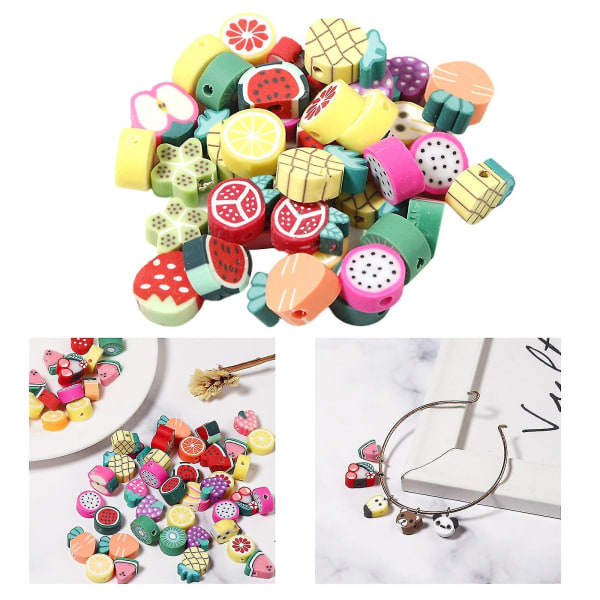 100x Multi Colors Polymer Clay Beads Frukt Spacer Beads Gjør-det-selv-smykker finne