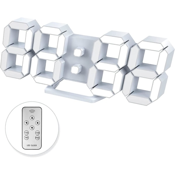 3d LED digital väggklocka Stor självlysande väckarklocka Ljudfri snoozefunktion Justerbar ljusstyrka 12/24 timmar Datum/temperatur Display Kontorskök