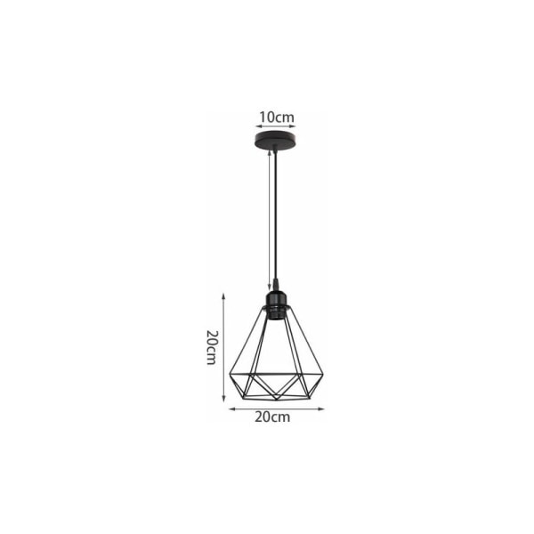 Industriell taklampa Retro ljuskrona 20CM Diamond Justerbar Taklampa för Vardagsrum Matsal Bar Balkong Svart (3st)