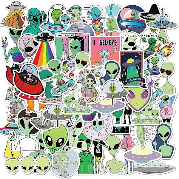 Aliens Stickers Pack For Water Bottles Laptop,50pcs Vinyl Waterproof Aesthetic Space Ufo Decals For Scrapbook Computer Phone Guitar Luggage