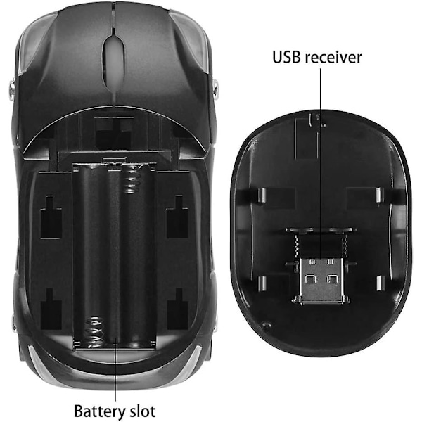 2,4 GHz Trådløs Mus Kule 3D Sportsbil Form Ergonomisk Optisk Mus Med USB-Mottaker For PC Bærbar Datamaskin Kvinner Små Hender (Svart)