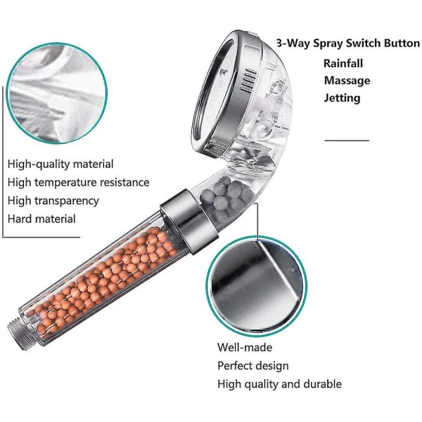 Dusjhode, filterfiltrering Høytrykksvannbesparende 3-modus funksjon Spray Håndholdte dusjhoder for tørr hud og hår