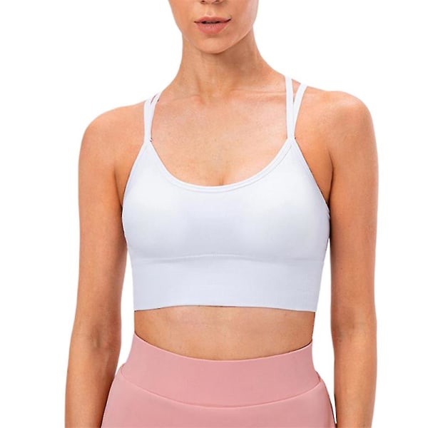 Women Ladies Solid Color Sports Bra Underwear Casual Seamless Fitness Full Cup Non-wired Bras Crop Tops White M