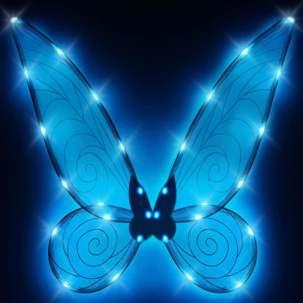 Light Up Fairy Wings til voksne,led sommerfuglevinger til piger kvinder,halloween kostume dress up,julegaver til børn（blå)