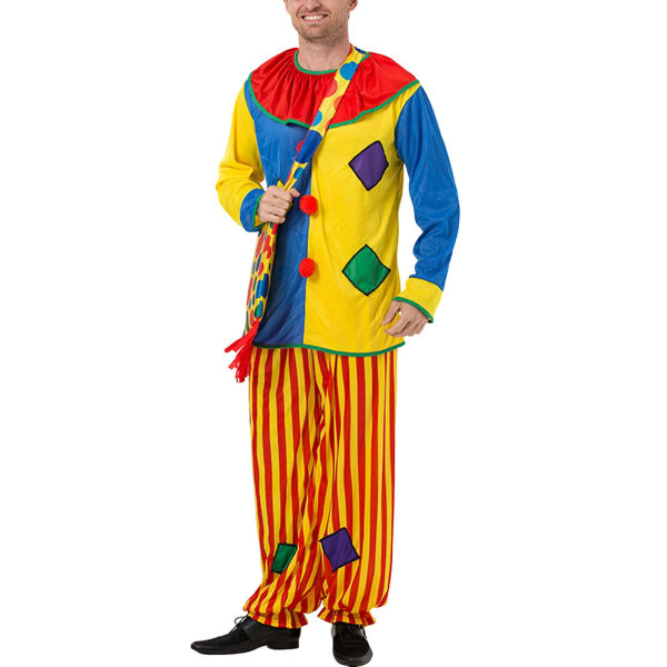 Aikuisten sirkusklovniasu Värikäs jokeripuku Patch Clown -vaatteet Halloween-karnevaalijuhliin (oletus)
