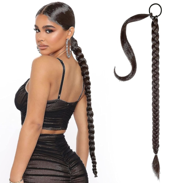 Diy Ided Ponytail Extension With Hair Tie Straight Wrap Id Hair Natural Soft Synthetic Hairpiece 80cm（Black Chocolate Brown)