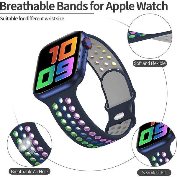 Sportband Kompatibel med Apple Watch Band 42mm 44mm 45mm, Andningsbar Mjuk Silikon Sport Ersättningsrem Kvinnor Män Kompatibel med Iwatch Serie 7/