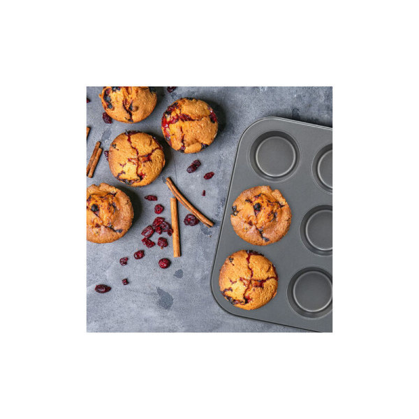 4 x muffinsform, 12 muffinsbrickor, muffinsbricka non-stick belagd, kolstål, muffins & muffins, ?? 6,5 cm, grå