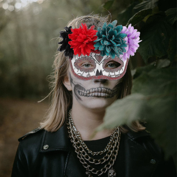 Day Of The Dead Flower Skull Mask Dekorativ Day Of The Dead Mask til Cosplay