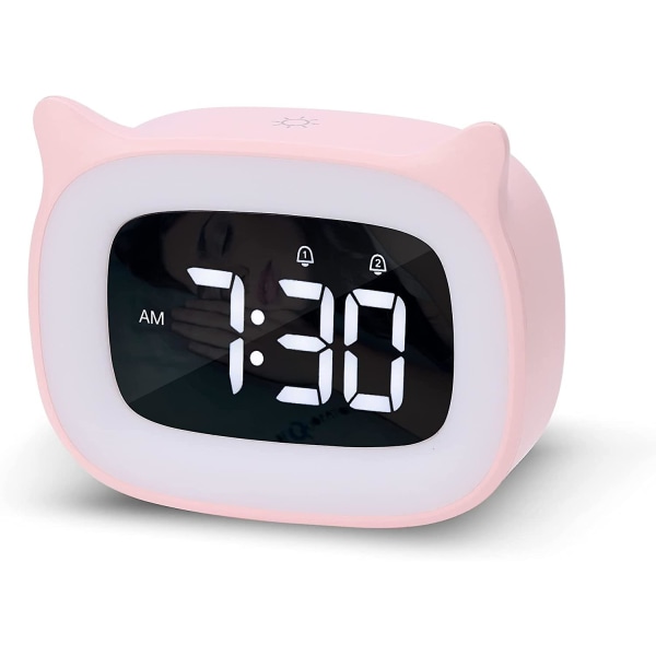 Digitaalinen herätyskello Lasten herätyskello LED-valolla yövalolla Lasten herätyskello Tikittävä pöytäkello Syntymäpäivälahjat pojille tytöille (vaaleanpunainen)