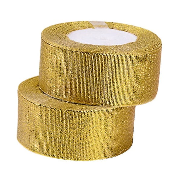 2 rullar 25 yards guld 1,57 tum metalliska glitterband för konsthantverk Presenter Inslagningsdekorationer