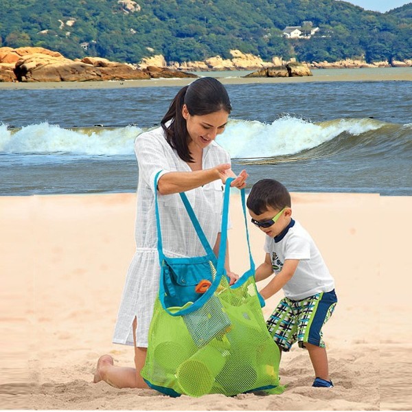 Børnestrandnettaske Bærbar hurtigopbevaringspose til indsamling af strandlegetøj Tøj Diverse Opbevaring Ny(L）