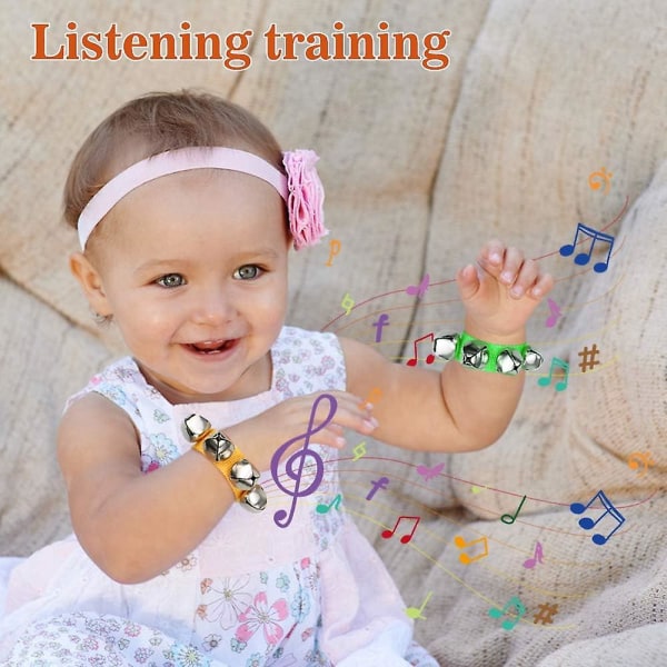 Sensoriske leker for babyer 4 stk håndleddsklokker Flerfarget håndleddsbånd Jingle Bells Musikalsk rytme Armbånd Rangler Ring Musikkinstrumenter For Småbarn Gran