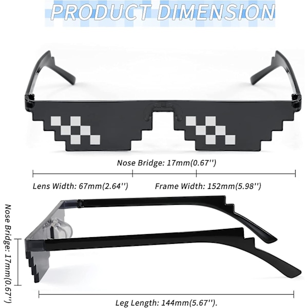 2-pak Thug Life Solbriller Morsomme Pixelert Mosaikk Gamer Briller Fest Disco Kule B2876-f2