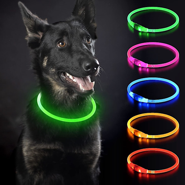 Ljusstark Hundhalsband LED Hundhalsband USB Laddningsbart, Ljusstark Hundhalsband För Små, Mellanstora Och Stora Hundar, Nattspromenad Hundhalsband. Grön -