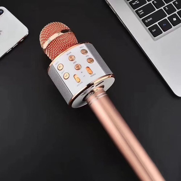 1 Styck Trådlös Karaoke Mikrofon, Roséguld Färg Barn Karaoke Mikrofon Med Dansande LED-Ljus, Bluetooth Mikrofon För Barn Flicka Pojke För Fest