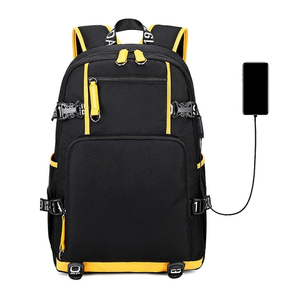 Multifunktionel rygsæk med USB-opladningsport Bærbar laptop-rygsæk Lightiwight Vandtæt Holdbar til dagligdagen (Gul Sort)
