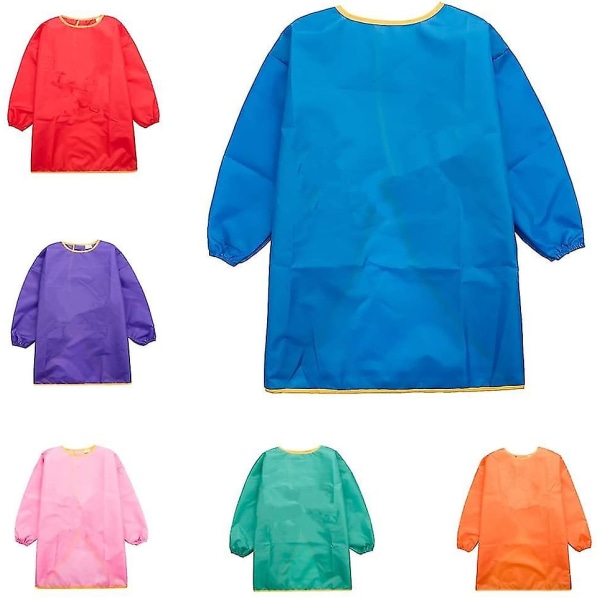 Barnmålarrock, barnförkläde, haklapp blå, S(L,Röd)