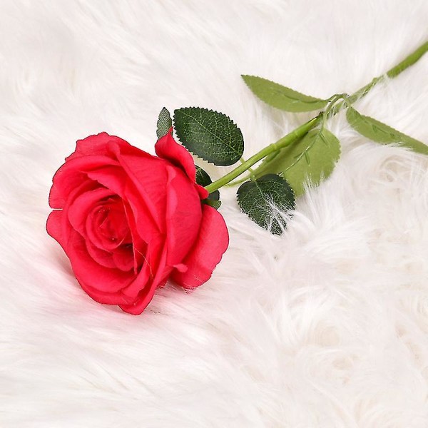 10 st konstgjorda röda rosor Blommor för alla hjärtans dag, realistiska blomrosor, Real Touch Silk Rose, enstaka falska blomma buketter med långa stjälkar