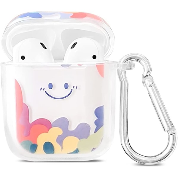 Minscose Sød Airpod 2/1 Klar Etui Med Nøglering, Akvarelmaleri Smiley Ansigt Design Blød Silikon Glat Stødsikker Kompatibel Med Airpods 2 &