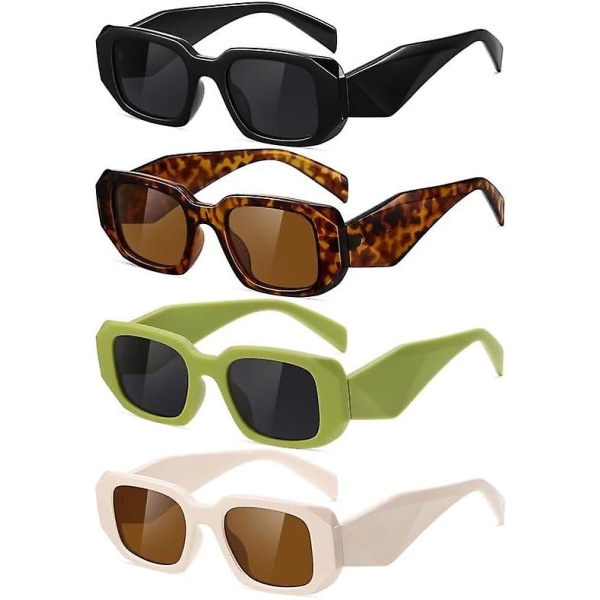 4 stykker solbriller Dame Trendy rektangel retro solbriller til kvinder Mænd（A）