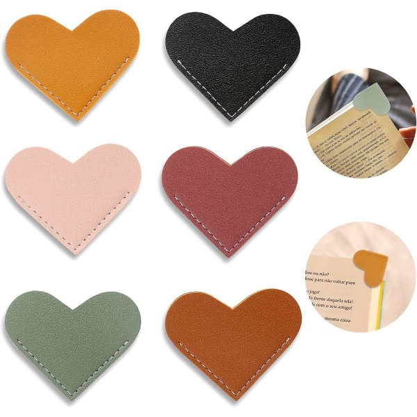 Läderhjärta bokmärke,6 st hörnsida bokmärken för kvinnor, barn, boktillbehör för läsälskare, söt handgjord bokläspresent till bokälskare