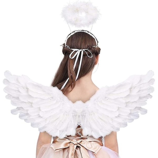 Angel Wings ja Halo Adult White Angel Wings lapsille Halloween Christmas-mxbc (valkoinen)