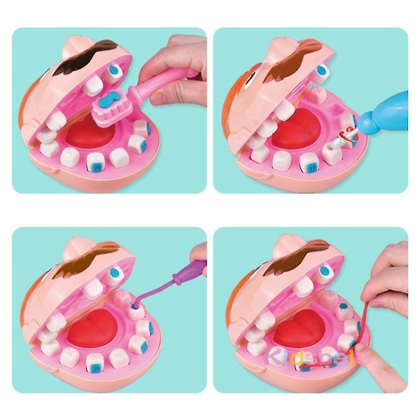 Børns pædagogisk farvet ler, lille tandlæge Legehus Plasticine Tandekstraktion Clay Form Værktøjssæt