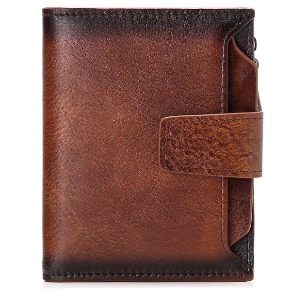 Brun färg äkta läder herrplånbok, myntväska med RFID-blockering, 18 kreditkortsfack, 2 sedelfack och avtagbar ID-korthållare