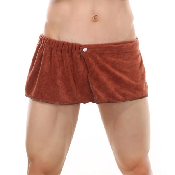 Mænd, blødt, bærbart badehåndklæde, korte bukser Bløde mirkofiber badehåndklædetæppe Sexet hjemmetøj (gratis størrelse, kaffe)