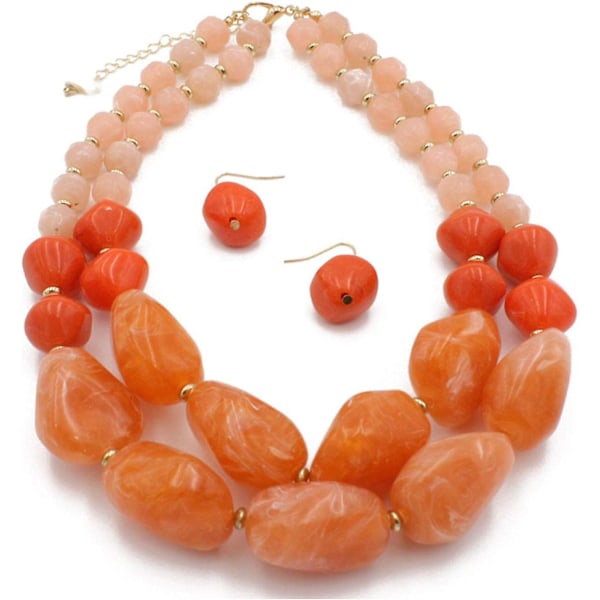 Shineland 2 Layer Jelly Colored Acrylic Handmade Statement Strand Chunky Beaded Fashion Jewelry