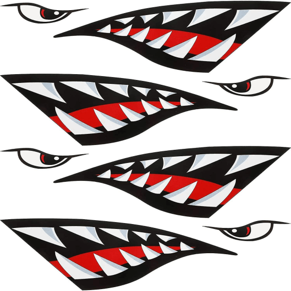 4 delar hajtänder mun kajak klistermärken Dekaler Reflekterande grafiska klistermärken klistermärken Dekaler för kanot kajak fiske Surfbräda-