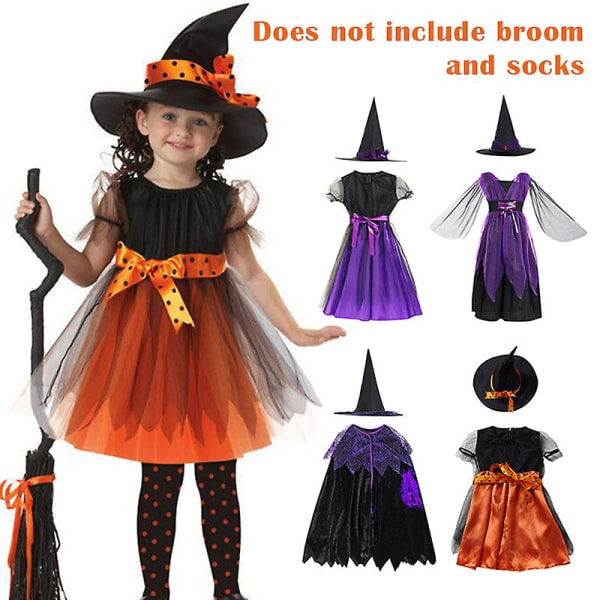 Halloween jentekostyme barn cosplay heks kostyme Halloween kjole til barn Ny(90cm）