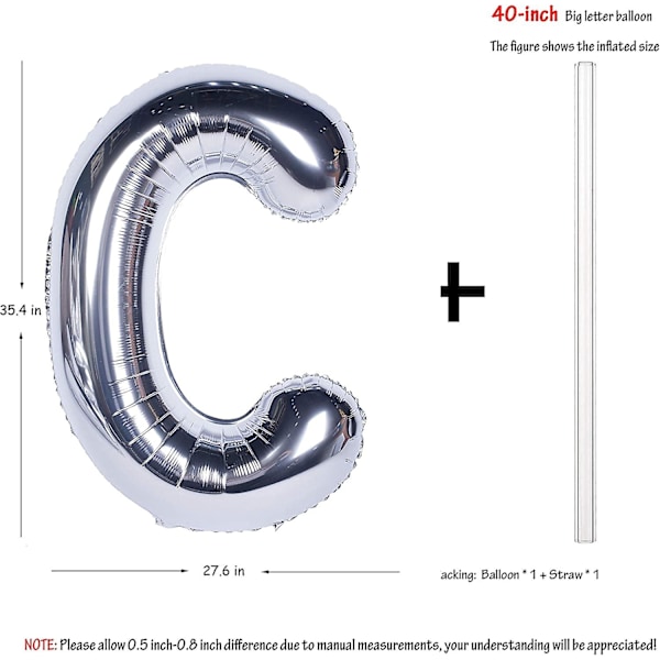 Bokstavballonger 40 Tommer Giant Jumbo Heliumfolie Mylar For Festdekorasjoner Sølv B