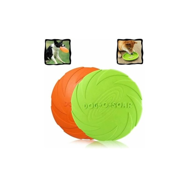 Hundfrisbee, frisbee för hundar, paket med 2 frisbeehundleksaker för motion och utomhuslek för små och medelstora hundar, GreenOrange